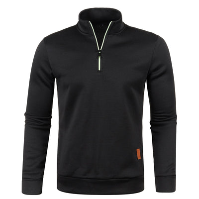 Men's Spring/Autumn Thin Fleeced Tops Casual Long Sleeve Stand Collar Half Zipper Loose Pullovers Male Solid Color Hoodies Outerwear