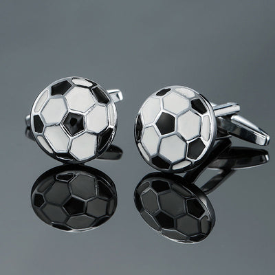 High Quality Copper Material Black And White Enamel Football Cufflinks