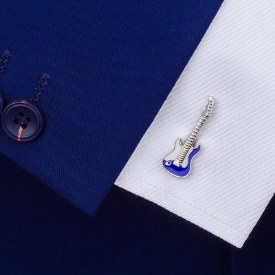 Men's French Shirt Sleeve Studs Blue And White Drip Guitar Instrument Cufflinks