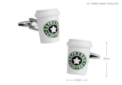 White Coffee Cup Cufflinks French Cuff Nails Cuffs