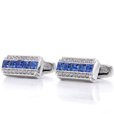 Crystal Cufflinks French Shirt Business Blue and White Two-Tone Diamond
