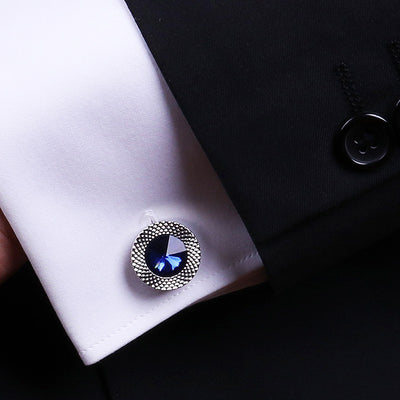 Men'S French Shirt Cuffs Blue Crystal Gem Cufflinks