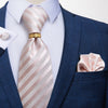 Luxury Yellow White Striped Silk Ties for Men With Pocket Square, Cufflinks and Ring