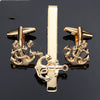 High Quality Copper Plated 24k Gold Fashion French Men's Gold Boat Anchor Cufflinks Tie Clip Suit