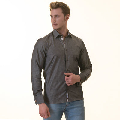 Gray inside Tropical Printed Mens Slim Fit Designer Dress Shirt -