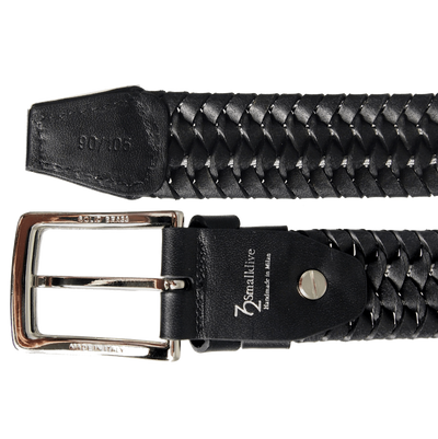 34 mm Leather Elastic Weave Belt Black