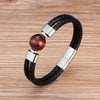 2023 Classic Double Genuine Leather Bracelet Natural Round Tiger Eye Stone Men Bracelets Stainless Steel Magnetic Mens Jewelry