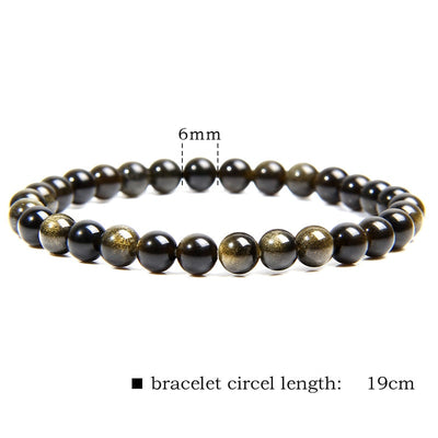 Black Gold Color Obsidian Beaded Stretch Bracelets 6-12mm Natural Stone Beads Bracelet
