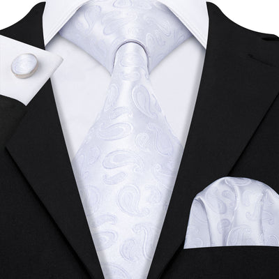 Fashion 100% Silk White Mens  Wedding Tie Hanky Set Barry.Wang Fashion Designer Paisley Floral Neckties For Men