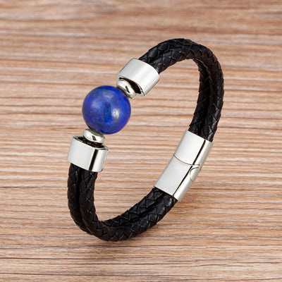 2023 Classic Double Genuine Leather Bracelet Natural Round Tiger Eye Stone Men Bracelets Stainless Steel Magnetic Mens Jewelry