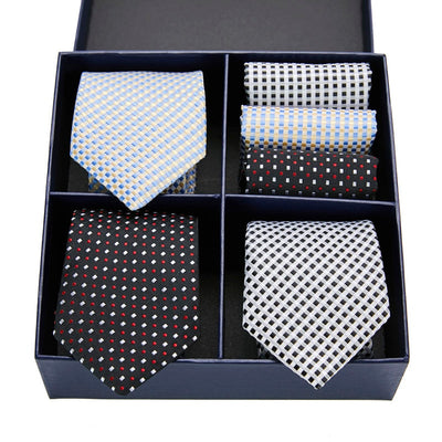 'Gift Box Pack' 3 Sets Mens Tie Skinny Silk Classic Jacquard Woven 'Extra long'  With Tie Hanky Set For Men