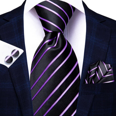 60 Various Colors of Striped Silk Ties For Men+Hanky+Cufflinks