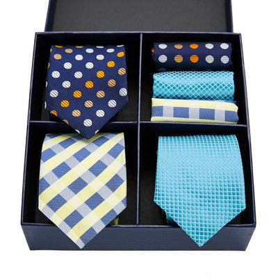 'Gift Box Pack' 3 Sets Mens Tie Skinny Silk Classic Jacquard Woven 'Extra long'  With Tie Hanky Set For Men