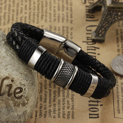 Classic Wide Weave Wristband Leather Bracelets for Men Vintage Mens Bracelet Jewelry