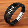 Fashion Stainless Steel Magnetic Black Men Bracelet Leather Genuine Braided Bangles Jewelry Accessories
