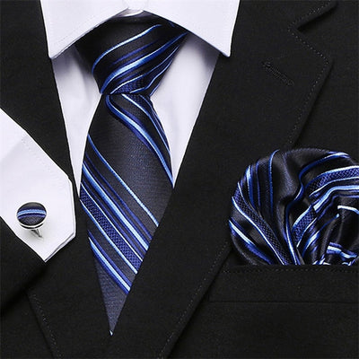 Mens Tie Skinny Blue palid  Silk Classic Jacquard Woven Extra long Tie Hanky Cufflink Set For Men Formal Wedding Party