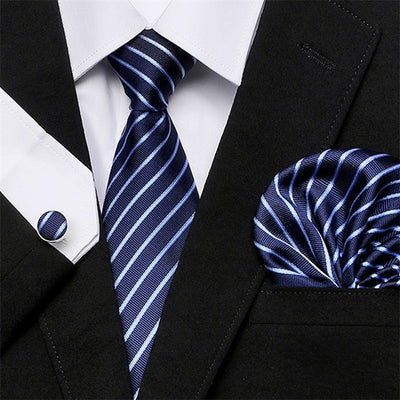 Mens Tie Skinny Blue palid  Silk Classic Jacquard Woven Extra long Tie Hanky Cufflink Set For Men Formal Wedding Party