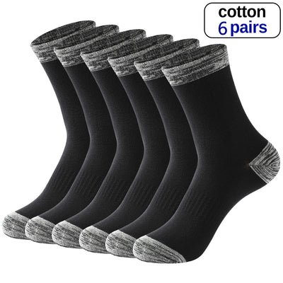 6 Pairs of  Men Socks Cotton Black Leisure Business Long Socks Walking Running Hiking Thermal Socks For Male Plus Size 38-48
