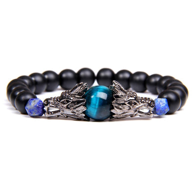Blue Tiger Eye Bracelet Black 8MM Matte Stone Beads Silver Color Bracelets For Men Vintage Jewelry