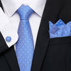 Mens Tie Skinny Blue palid  Silk Classic Jacquard Woven Extra long Tie Hanky Cufflink Set For Men Formal Wedding Party