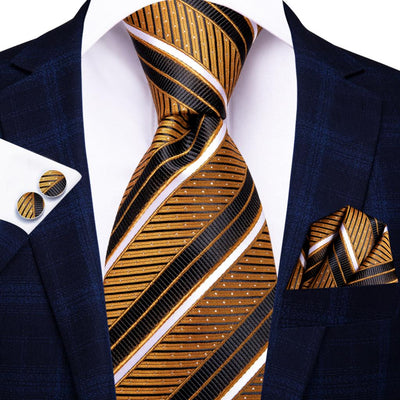 60 Various Colors of Striped Silk Ties For Men+Hanky+Cufflinks