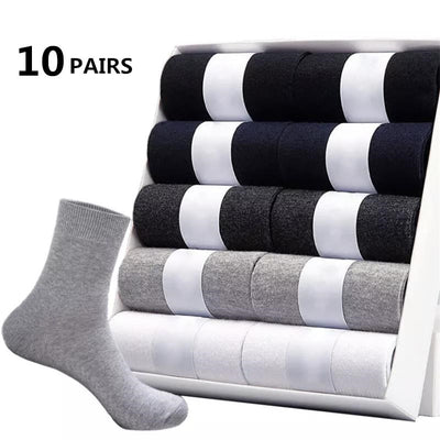 10pairs/ Men's Socks Polyester Cotton Middle Tube Socks Summer Thin Solid Color Breathable Business Men's Socks