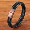 Fashion Stainless Steel Magnetic Black Men Bracelet Leather Genuine Braided Bangles Jewelry Accessories