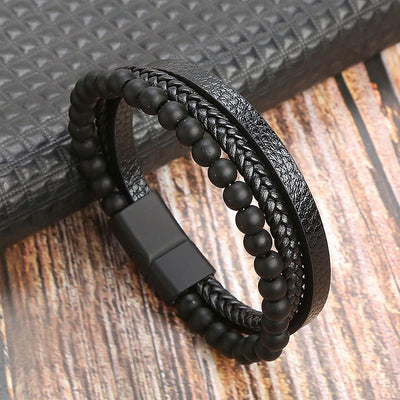 High Quality Leather Bracelet Men Classic Fashion Tiger Eye Beaded Multi Layer Leather Bracelet For Men Jewelry Gift