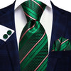 60 Various Colors of Striped Silk Ties For Men+Hanky+Cufflinks