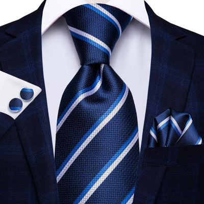 60 Various Colors of Striped Silk Ties For Men+Hanky+Cufflinks