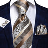 60 Various Colors of Striped Silk Ties For Men+Hanky+Cufflinks