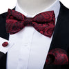 Classic Black Men Bow Ties 100% Silk Bowties Butterfly Pocket Square Cufflinks Set Suit Paisley Gold Pre-Tied Bow Tie