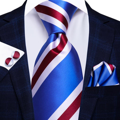 60 Various Colors of Striped Silk Ties For Men+Hanky+Cufflinks