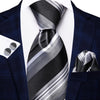 Beautiful Gold Blue Striped Silk Wedding Tie For Men Handky Cufflink Set Fashion Designer Gift Tie For Men Necktie Business Party
