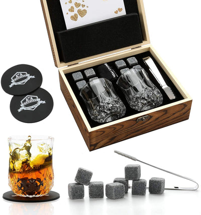 Scotch/Whiskey/Bourbon Glass Set (2) With Granite Chilling Whiskey Rocks -