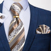 Luxury Yellow White Striped Silk Ties for Men With Pocket Square, Cufflinks and Ring