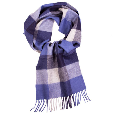 Blue checked alpaca wool scarf